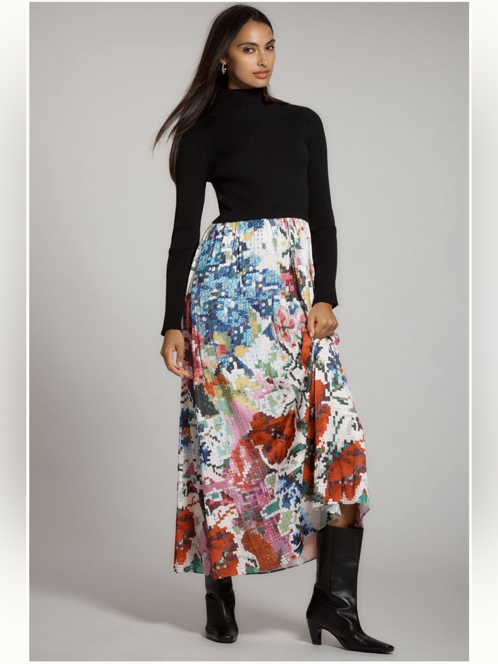 Anthropology Floral Pixel-Print Maxi Skirt - Multicolor NWOT